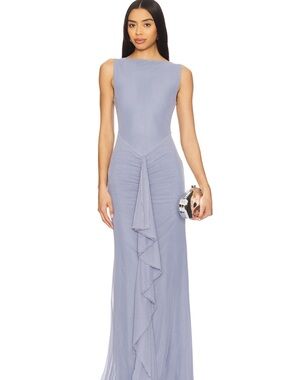 Lovers + Friends Lilac Sleeveless Ruching Gown with Cascade Front